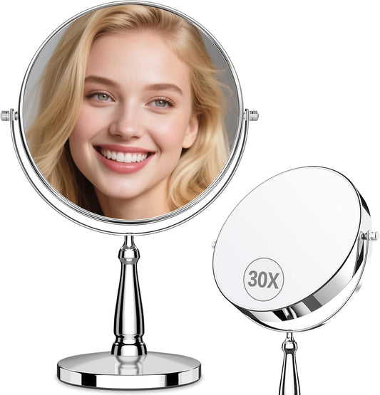 30X Magnifying Mirror, Vanity Mirror Tabletop for Women, Metal Makeup Mirror with Magnification, Desk Mirror with Stand for Home & Office Decoration, Great Gift Option, 8 Inch