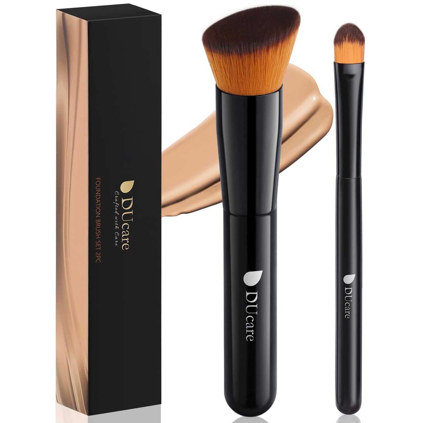 DUcare 3 Pcs Foundation Contour Blush Conceal Brush Set, Angled Synthetic Kabuki Brush for Blending Setting Buffing with Liquid, Cream and Powder Cosmetic(Black)