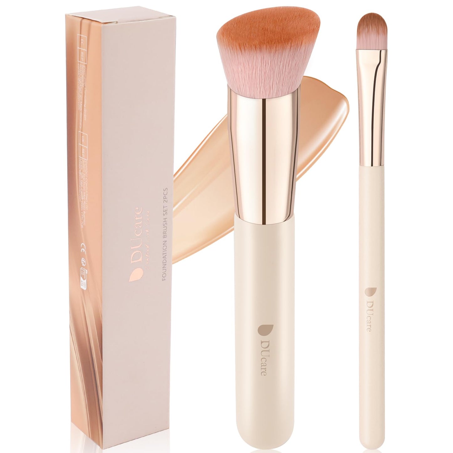 DUcare 3 Pcs Foundation Contour Blush Conceal Brush Set, Angled Synthetic Kabuki Brush for Blending Setting Buffing with Liquid, Cream and Powder Cosmetic(Black)