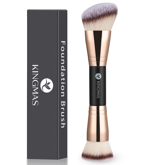 Foundation Brush, Premium Dual Powder Concealer Makeup Brush | Double Ended Contour Brushes Flat & Angled Top for Blending Liquid Powder Concealer Cream Blush
