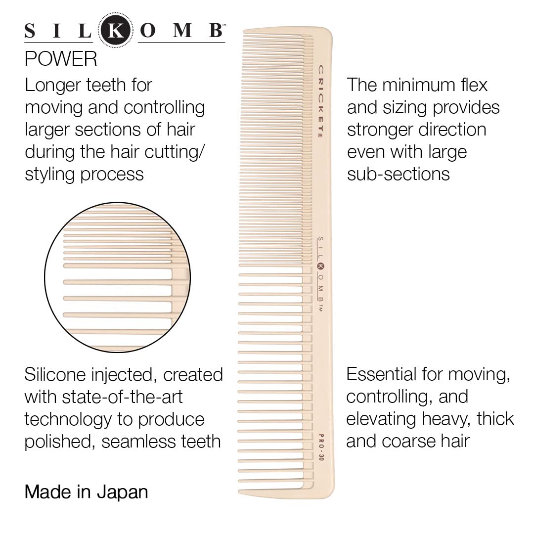 Cricket Silkomb Pro-30 Power Hair Cutting Comb - Silicone-Injected, Seamless Teeth with Dual Tooth Pattern for Precision Cutting, Styling, Ideal for All Hair Types