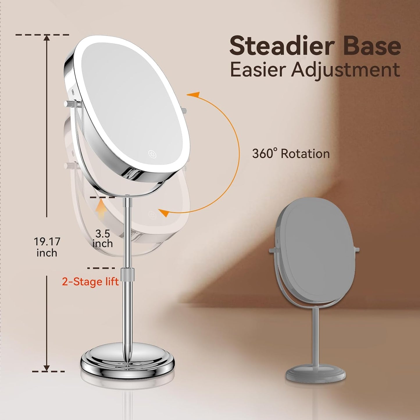 9″ Lighted Makeup Mirror with Magnification, Height Adjustable Vanity Mirror, Rechargeable Makeup Mirror with Lights- 3 Modes, 360° Swivel Double Sided 7x Magnifying Mirror, Mothers Day Gifts for Mom