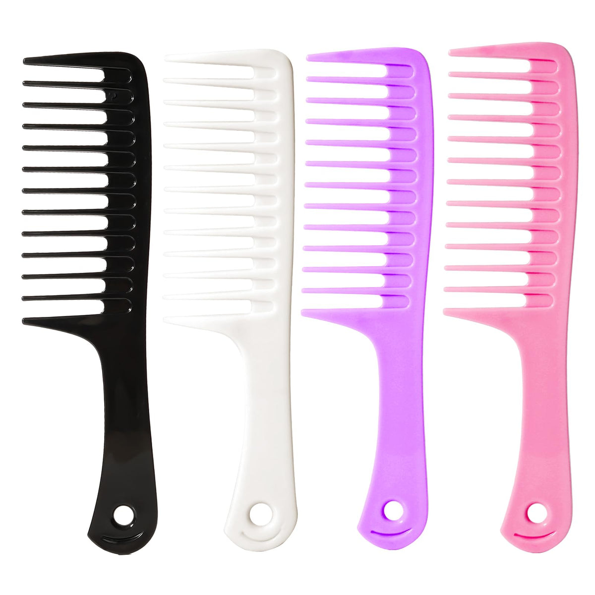 2PCS Wide Tooth Comb for Curly Hair, Large Detangling Comb for Wet or Dry Hair, Shower Comb for Women and Men(Black-Pink)