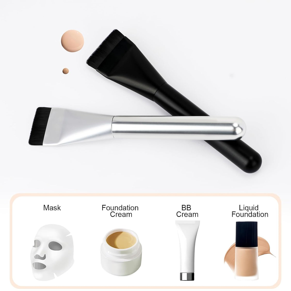 Flat Foundation Brush,Korean Makeup Brush Spatula Facial Brush | For Liquid Foundation,Premium Face Makeup Brush for Blending Cream (Silver)
