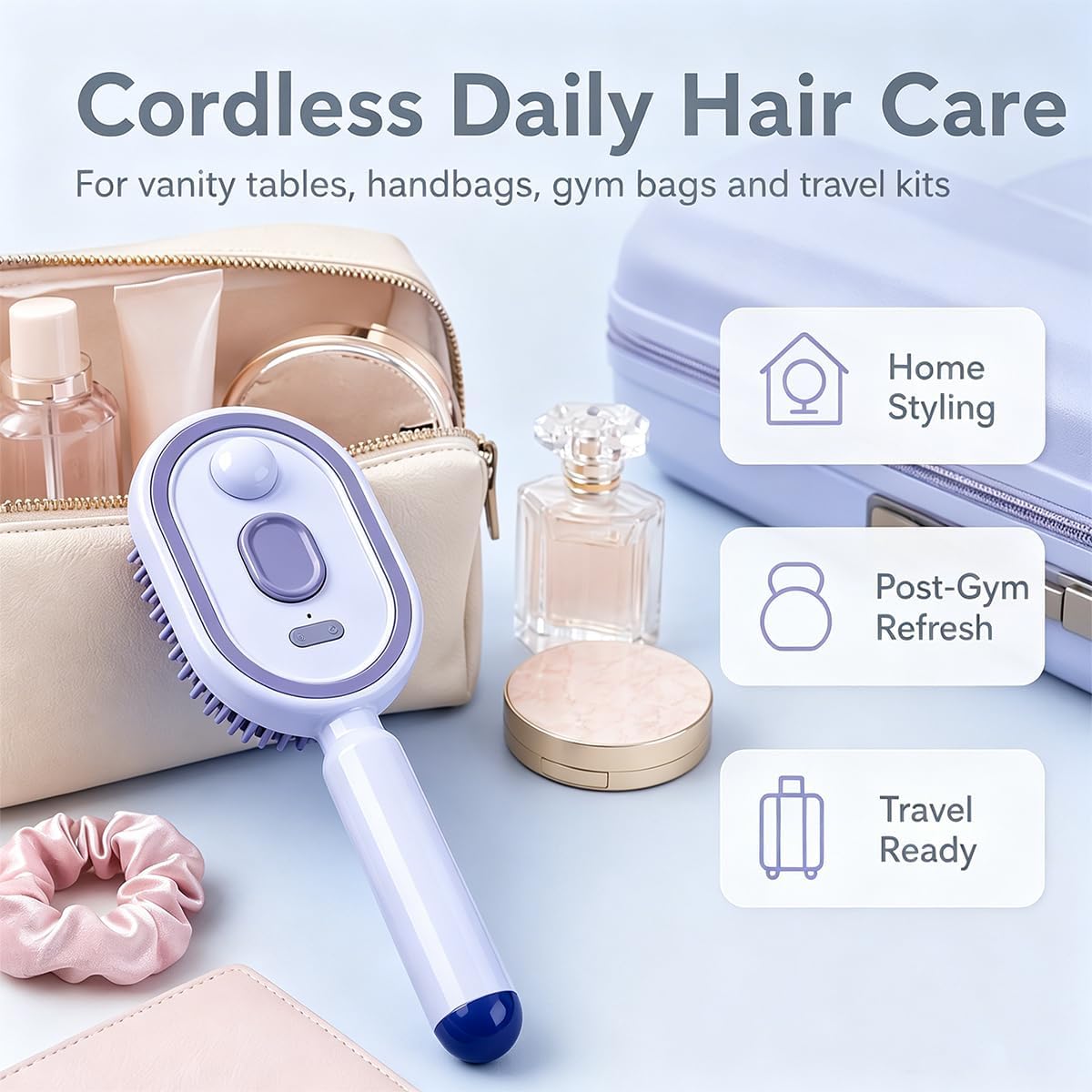 Electric Spray Air Cushion Massage Comb,2026 New 5 in 1 Air Cushion Brush with Self-Cleaning Airbag for applying essential oils, Relieve Hair Tangles & Dryness(Purple)