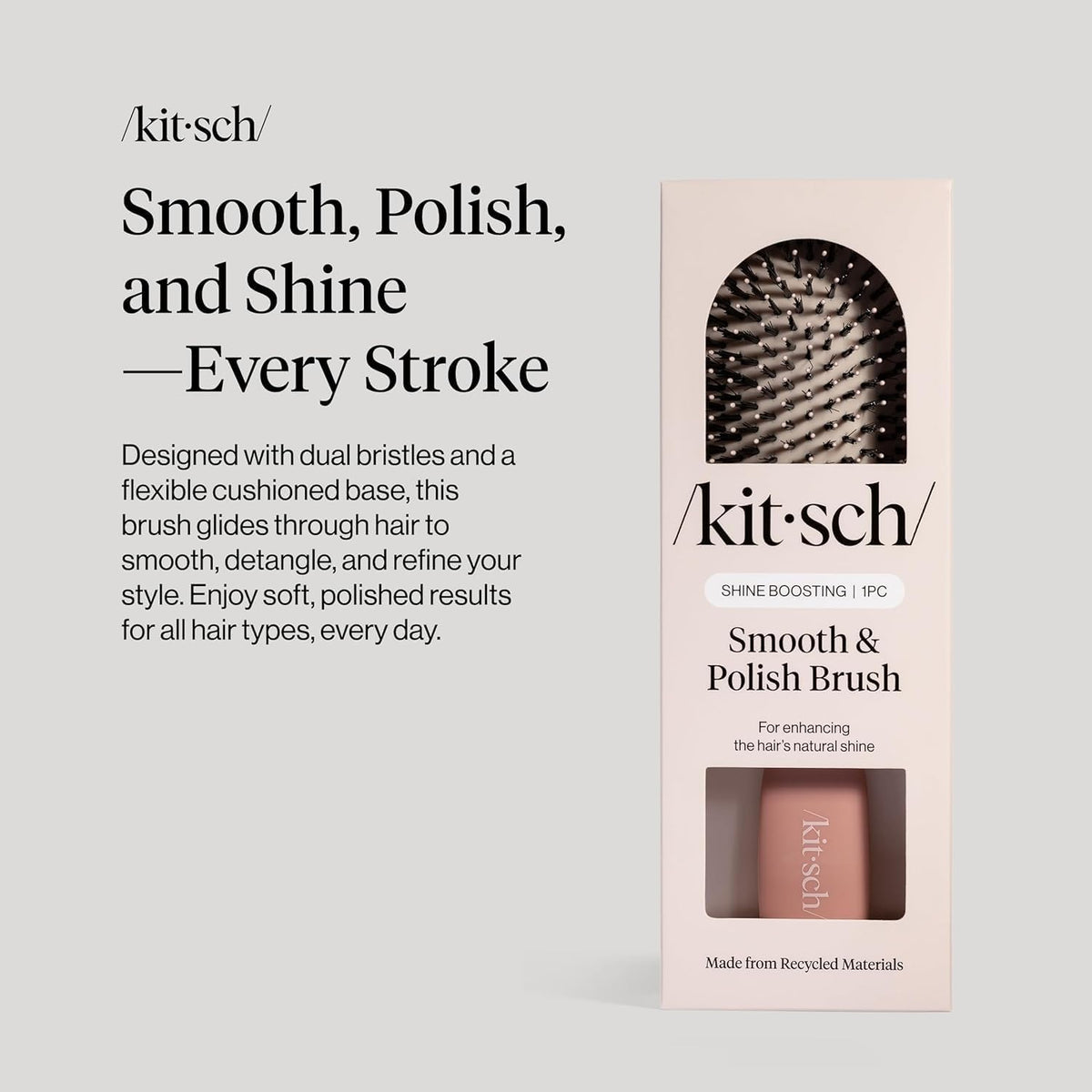 Kitsch Smooth & Polish Hair Brushes For Women and Men - Terracotta | Hairbrush For Women | Dual Bristle Detangler Brush – Vegan Boar & Nylon Hair Brush w/ Cushioned Pad for Scalp Massage