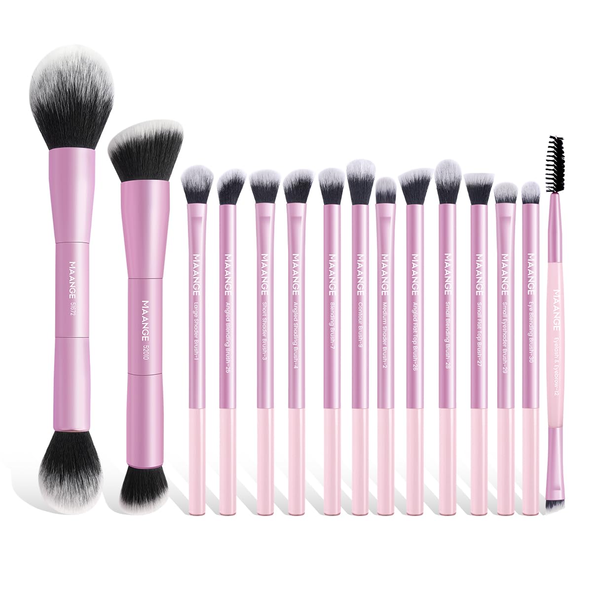 MAANGE 15 PCS Makeup Brushes Double-ended Makeup Brush Set Double Sided Angled/Round Top Brush Foundation Contour Blending Eyebrow Eyeshadow Concealer (Coffee)