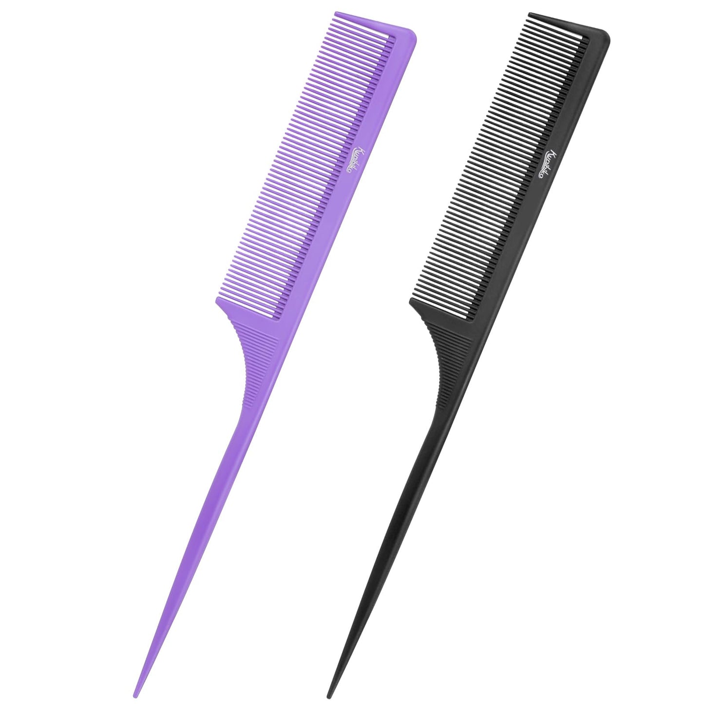 2Pcs Rat Tail Comb Parting Combs for Women, Fine Tooth Parting Tip Carbon Fiber Root Teasing Anti Static Hair Comb for Styling (Green,Black)