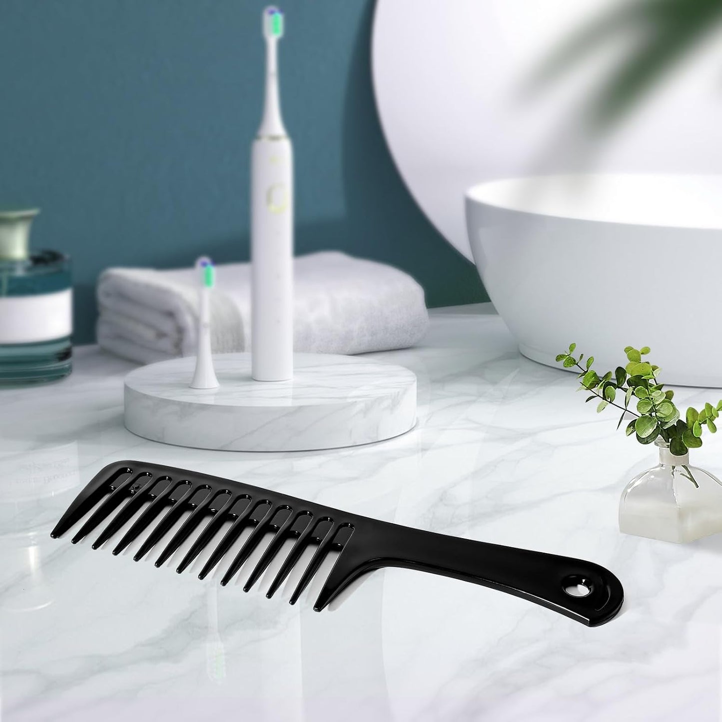 2PCS Wide Tooth Comb for Curly Hair, Large Detangling Comb for Wet or Dry Hair, Shower Comb for Women and Men(Black-Pink)