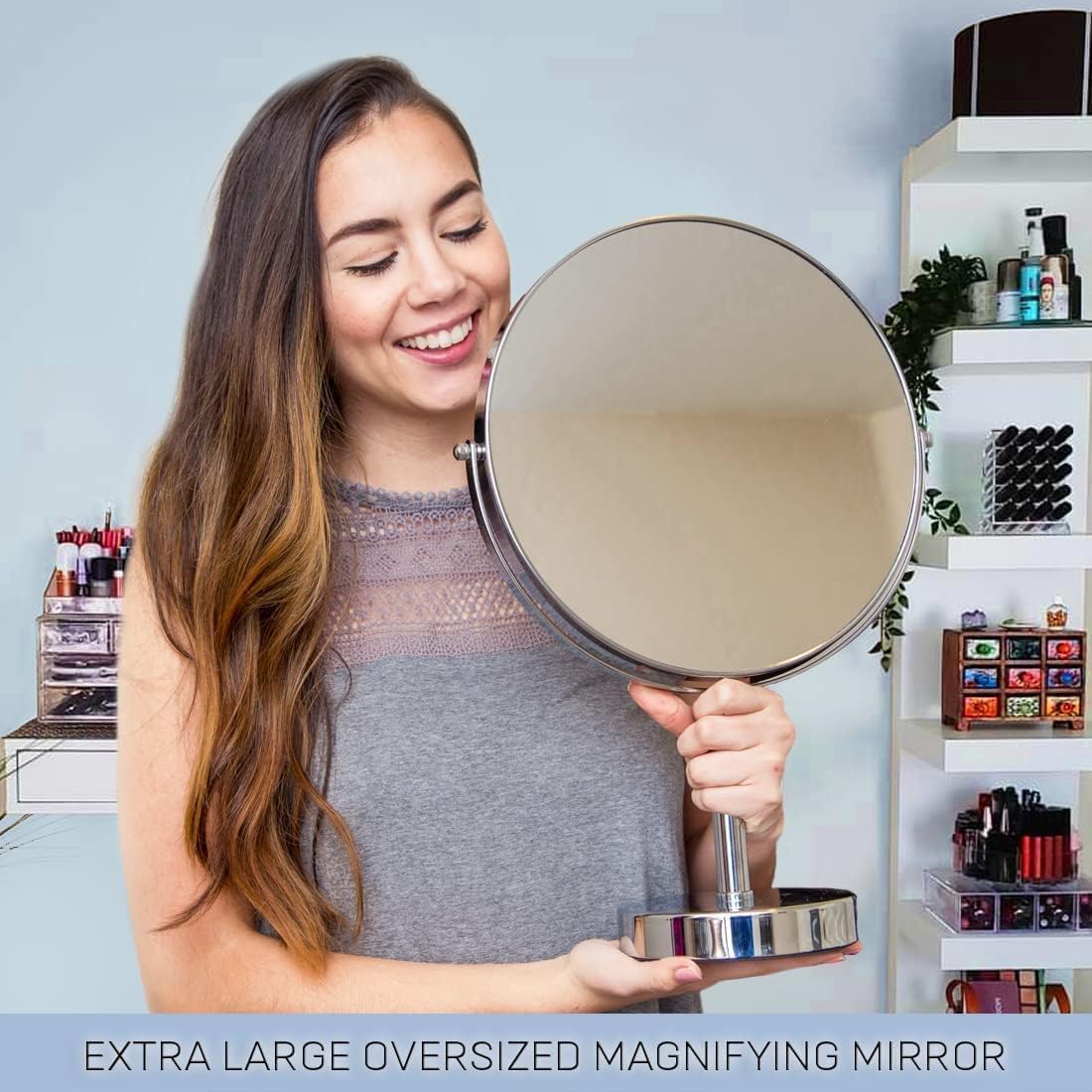 XXL Double Sided 3X Magnifying Makeup Mirror with Stand, 17"x11" | 1X Flip Side & 3X Magnifying Mirror with Sturdy Base - Ideal for Desk, Table, Office, Retail Store Counters & Makeup Vanities