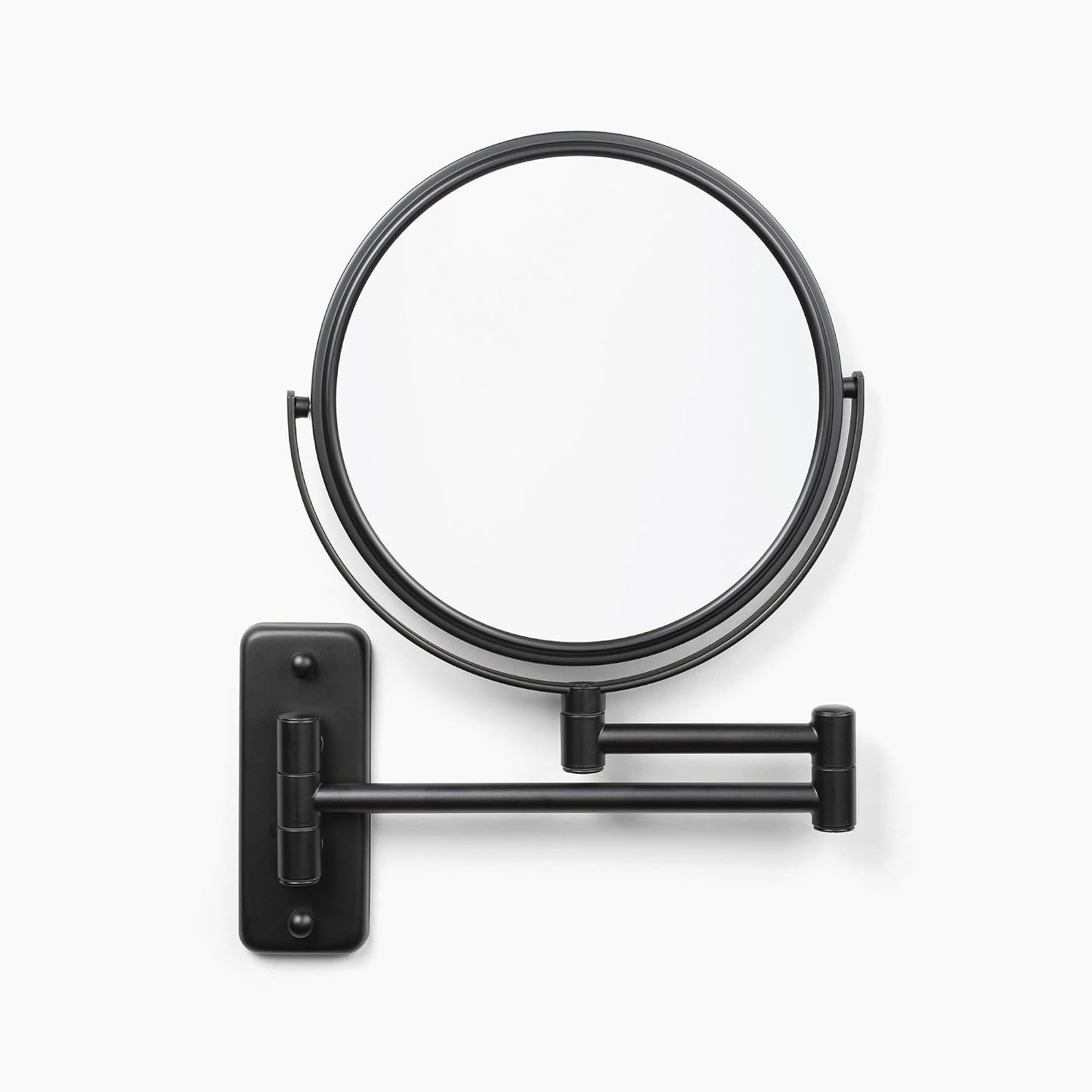 JERDON Wall-Mounted Makeup Mirror - 5X Magnification - Black - JP7506BK | 8" Round Frame, 13.5" Wall Extension Arm