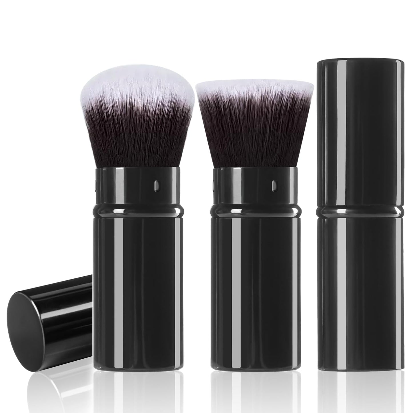 Retractable Kabuki Brush, 2 Pack Travel Foundation Face Makeup Brush Set | Powder Makeup Brushes for Blush, Liquid, Cream, Cosmetics, Loose Powder, Bronzer, with Aluminum Handle, Cover
