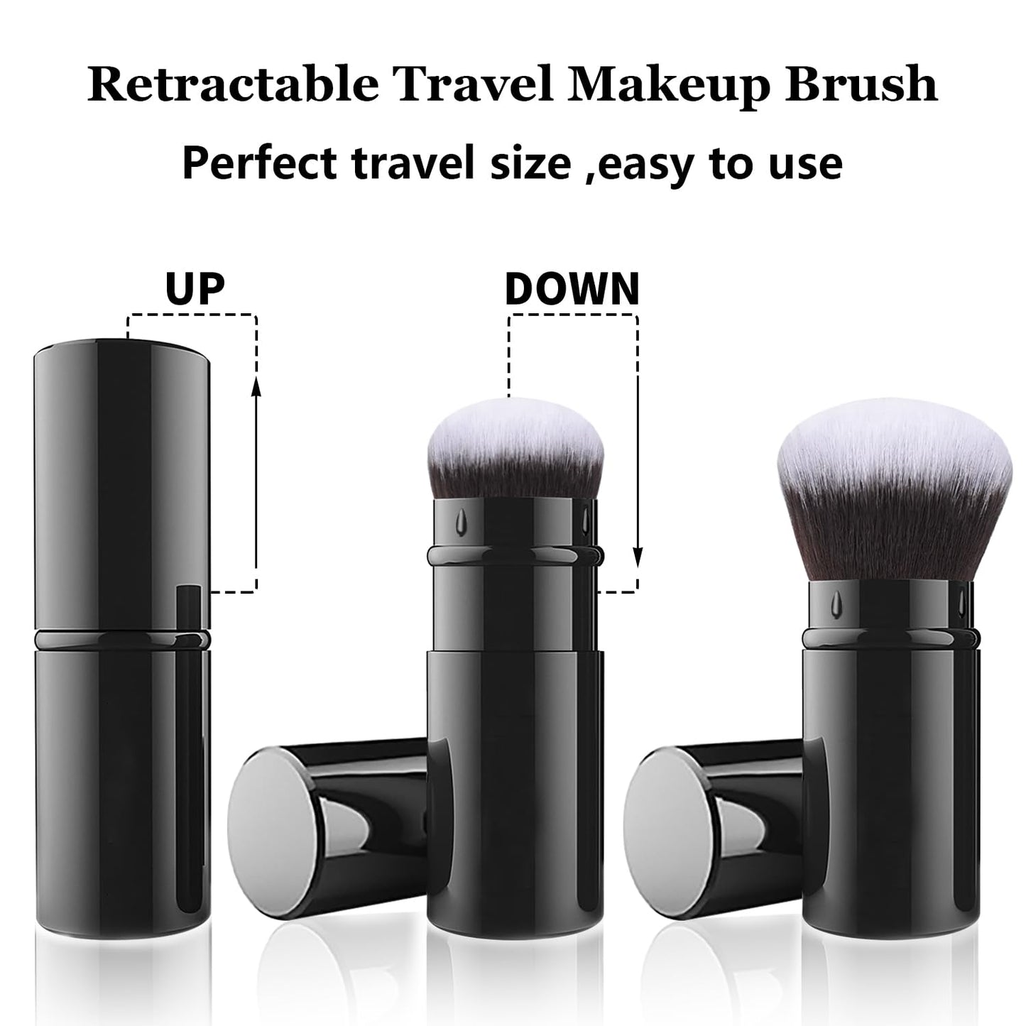 Retractable Kabuki Brush, Travel Powder Face Makeup Brushes | Portable Flawless Makeup Brush for Foundation, Blush, Bronzer, Buffing, Cruelty Free with Cover, Aluminum Handle