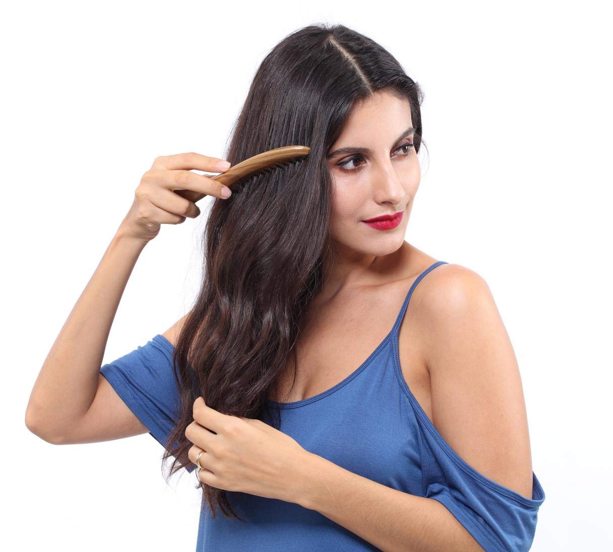 Louise Maelys Wooden Wide Tooth Hair Comb for Curly Detangling Sandalwood | Anti Static Smooth Teeth Reduce Snagging Breakage Scalp Massage Travel Friendly Size Grooming Gentle Hair Care Tool