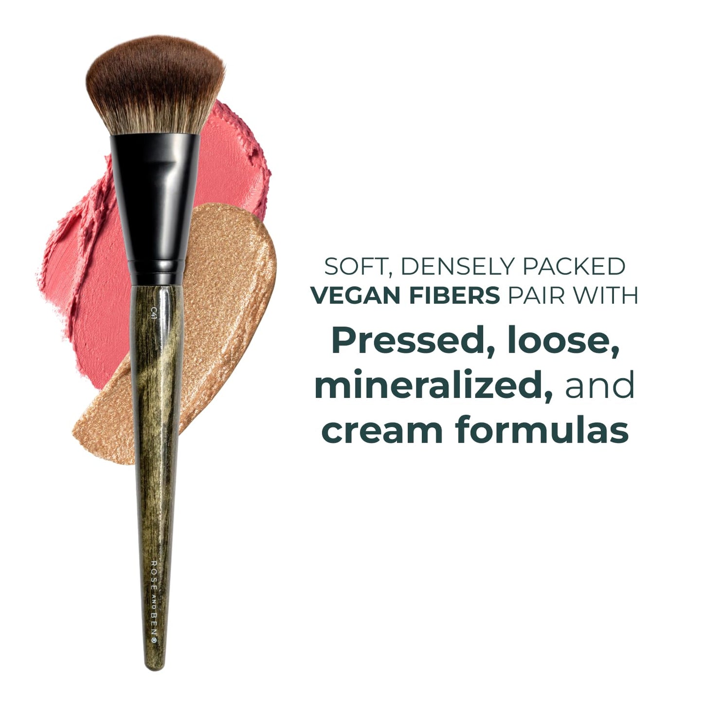 Rose and Ben Beauty C41 Angled Blush Brush | Multi-Use Angled Makeup Brush, Use with Pressed, Powder & Cream Cosmetics, Non-Shedding Synthetic Bristles, Cruelty-Free