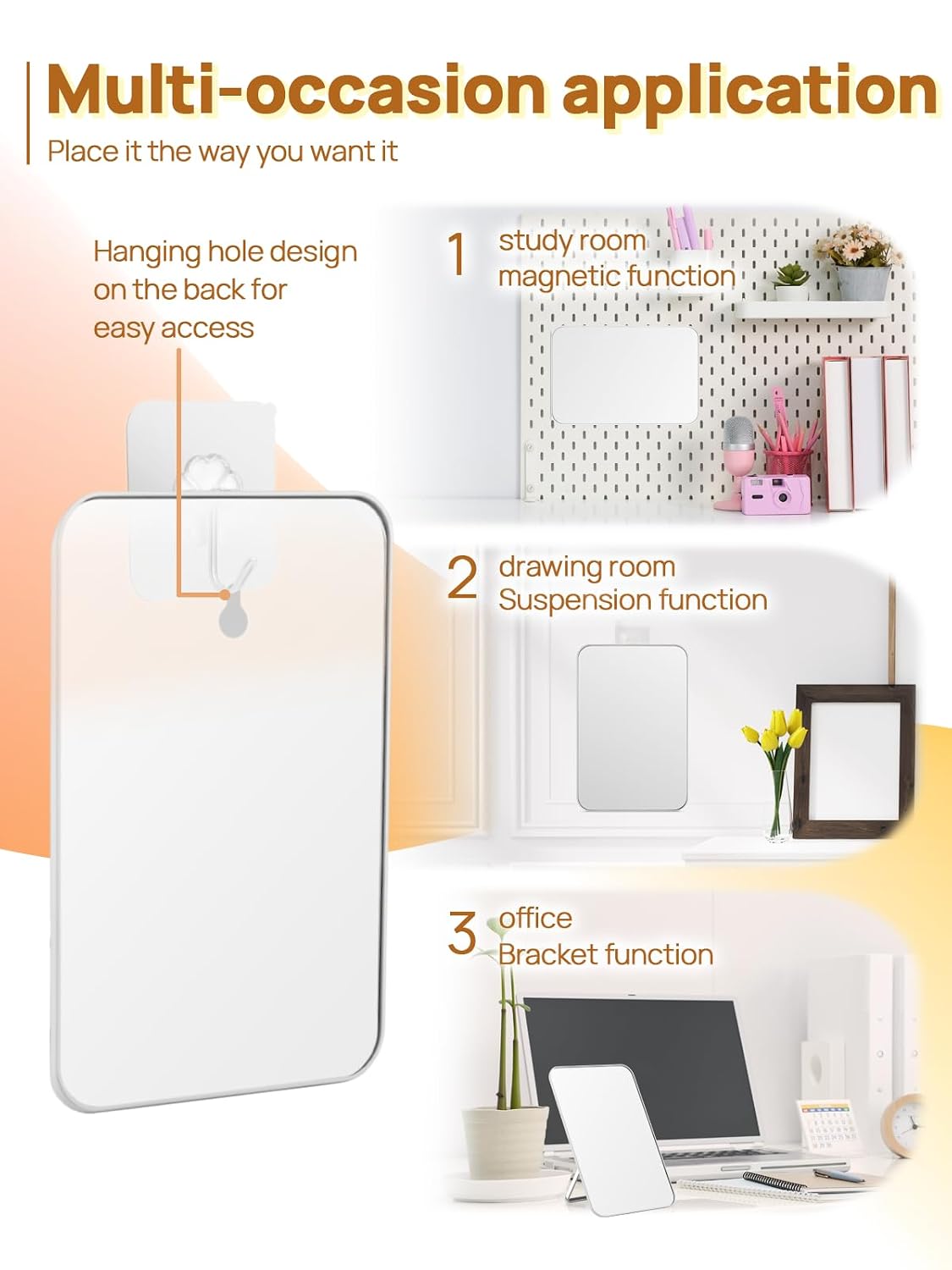 OMIRO 8 x 5 in Desk Makeup Mirror with Stand and Hanging Hole, White | Table Mirror with Foldable Bracket, Travel Mirror for Men and Women, Shaving and Travel, Distortion-Free Reflection