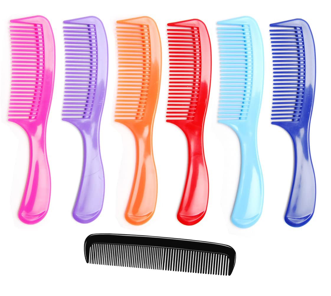 (6 Pack) 8" Colorful Dressing Comb Dresser Comb Round Handle Comb Hair Combs and (1 Pack) 5" Favorict Pocket Comb (A)