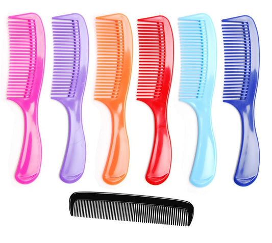 (6 Pack) 8" Colorful Dressing Comb Dresser Comb Round Handle Comb Hair Combs and (1 Pack) 5" Favorict Pocket Comb (A)