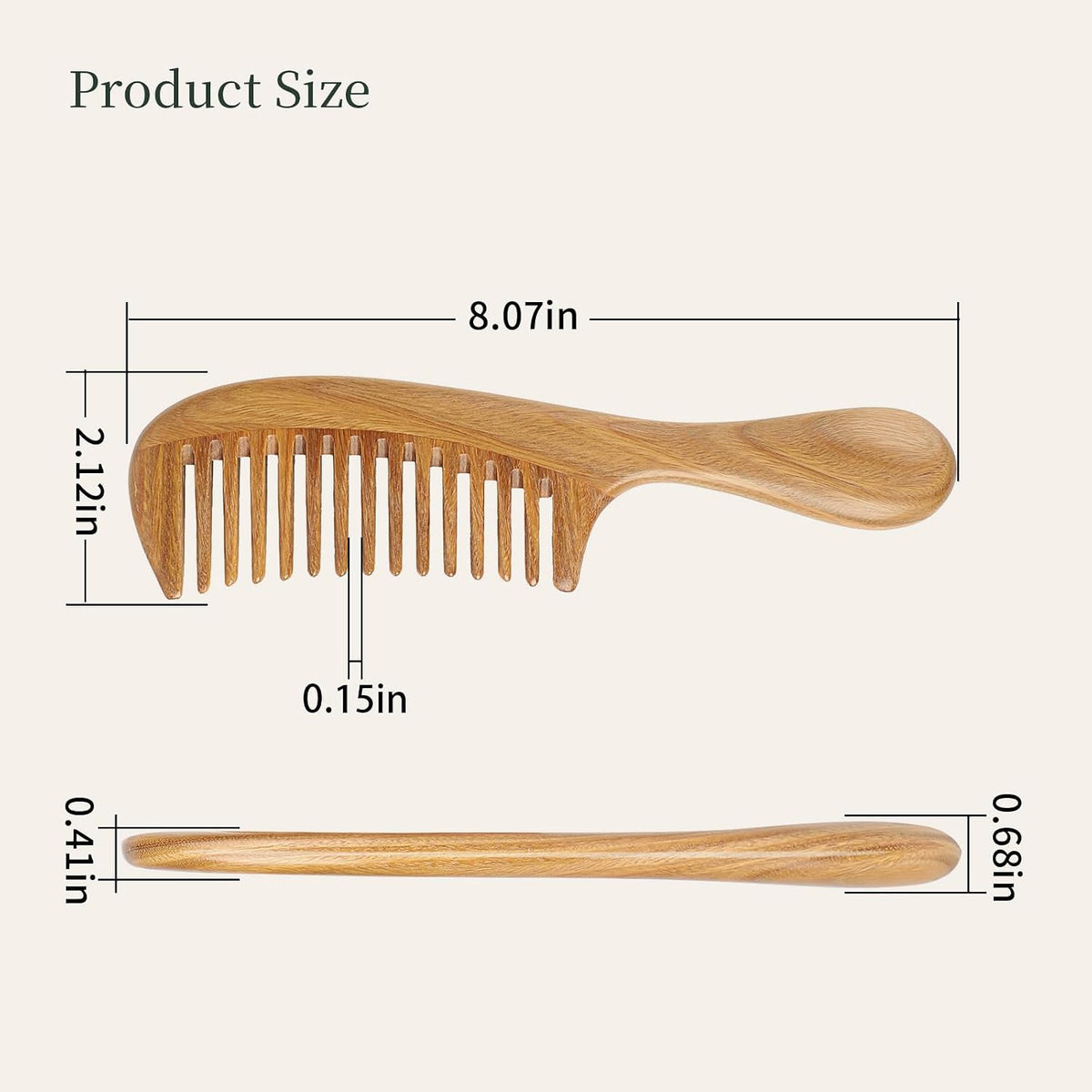 Onedor Handmade 100% Natural Green Sandalwood Hair Combs - Anti-Static Sandalwood Scent Natural Hair Detangler Wooden Comb (Wide Tooth),1 Count (Pack of 1) | Handmade, 0.15 in Tooth Spacing, Smooth Rounded Teeth, Helps Reduce Static, Less Pulling, Wavy Th
