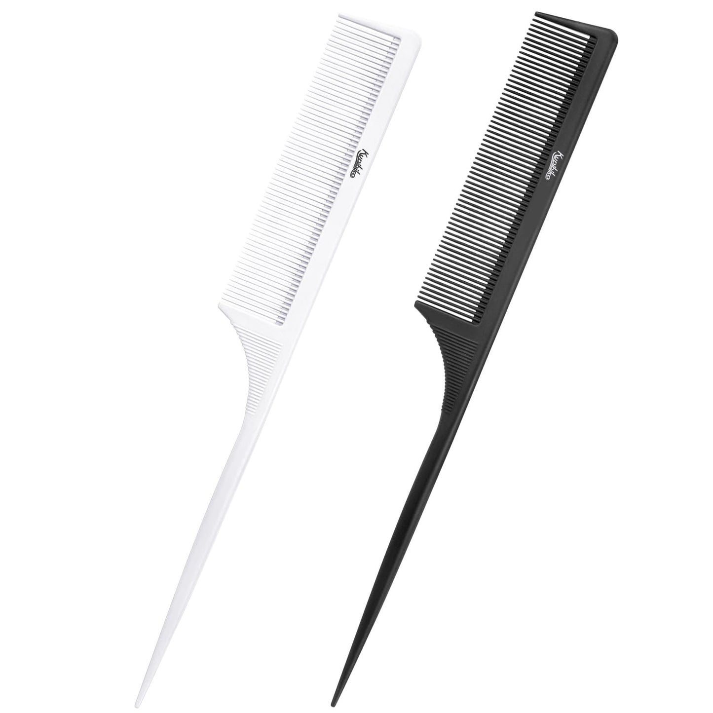 2Pcs Rat Tail Comb Parting Combs for Women, Fine Tooth Parting Tip Carbon Fiber Root Teasing Anti Static Hair Comb for Styling (Green,Black)