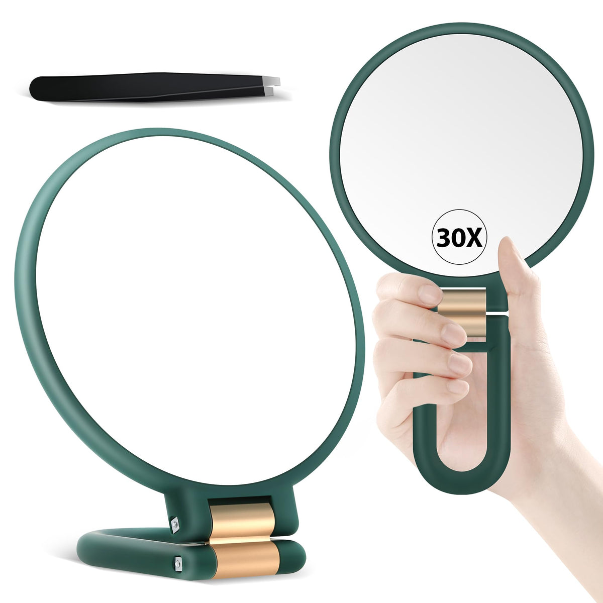 30X Magnifying Mirror, Hand Mirror with Handle, Double Sided Hand Mirror with 30X/1X Magnification, Travel Essential Portable Foldable Makeup Mirror for Precision Makeup Black