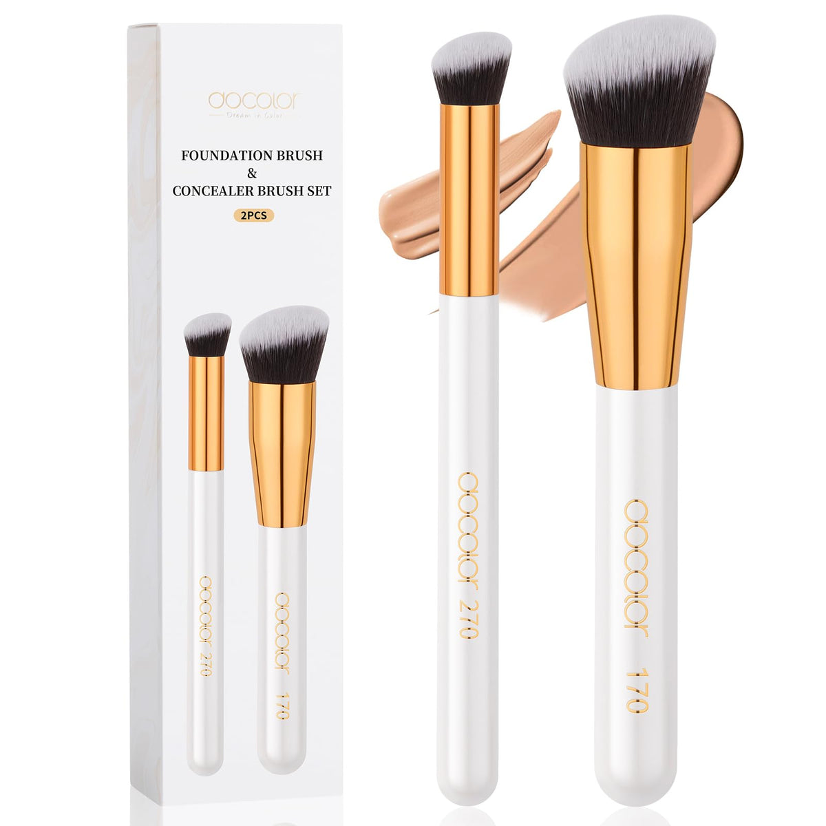 docolor Concealer Brush, 2PCS Angled Concealer Brushes Under Eye Mini Angled Flat Top Nose Contour Brush for Concealing Blending Setting