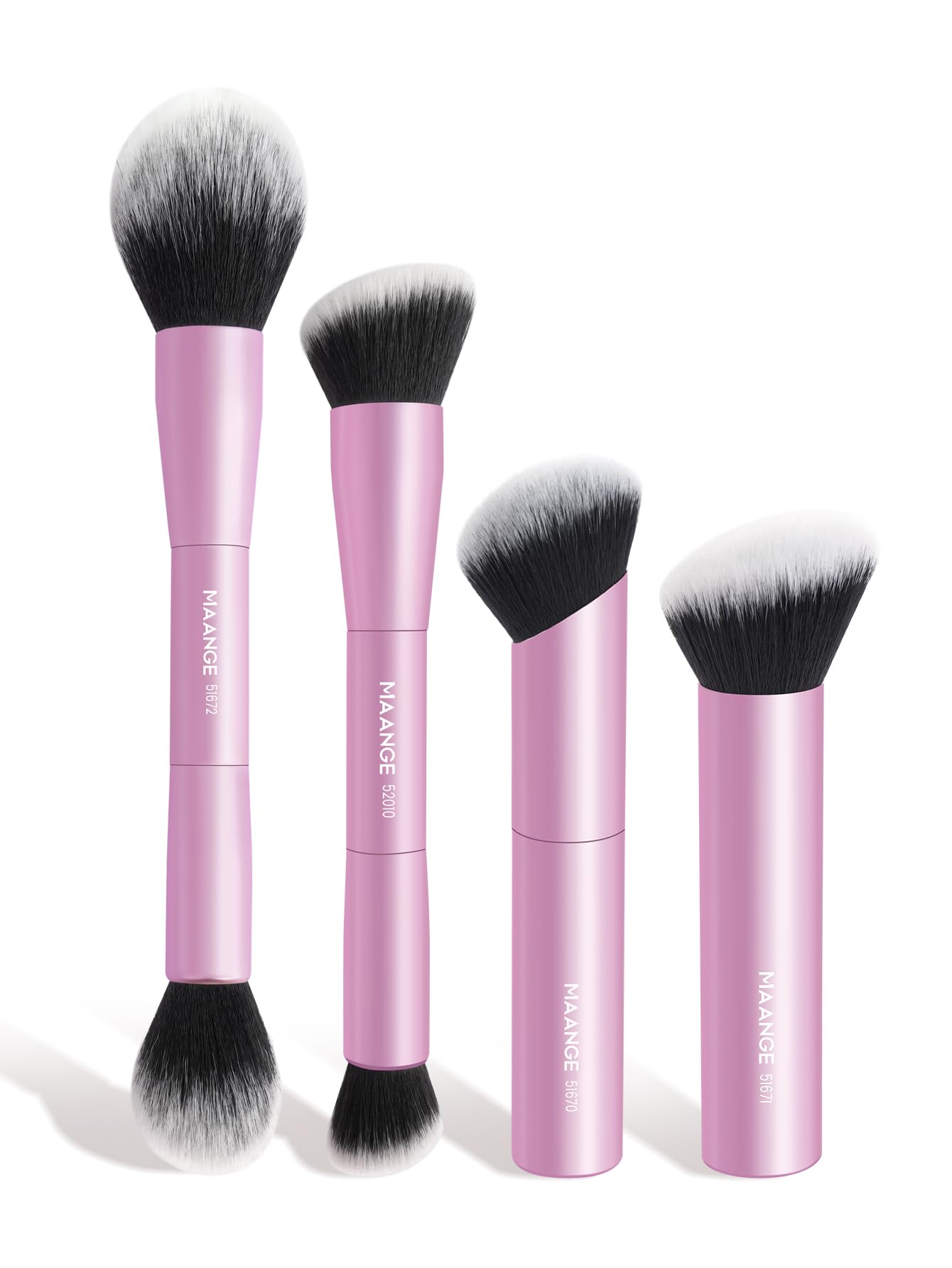 MAANGE 4 PCS Foundation Makeup Brush Set Double-ended Kabuki Contour Brush for Liquid Powder Concealer Cream Cosmetics Blending Blush Face Makeup Tools Kit (Coffee)