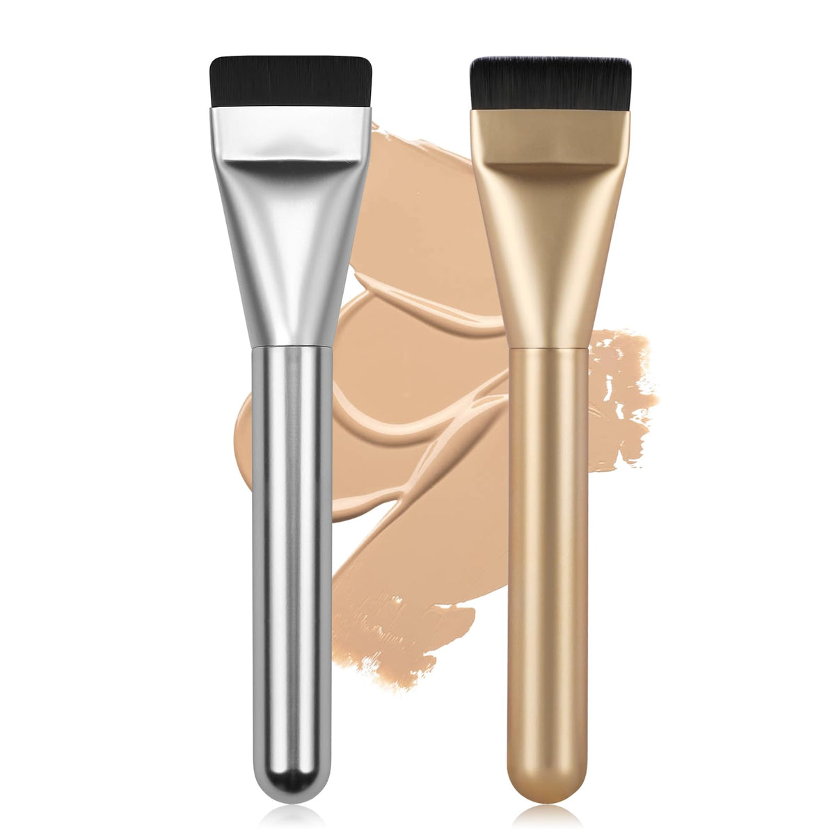 Flat Foundation Brush,Korean Makeup Brush Spatula Facial Brush | For Liquid Foundation,Premium Face Makeup Brush for Blending Cream (Silver)