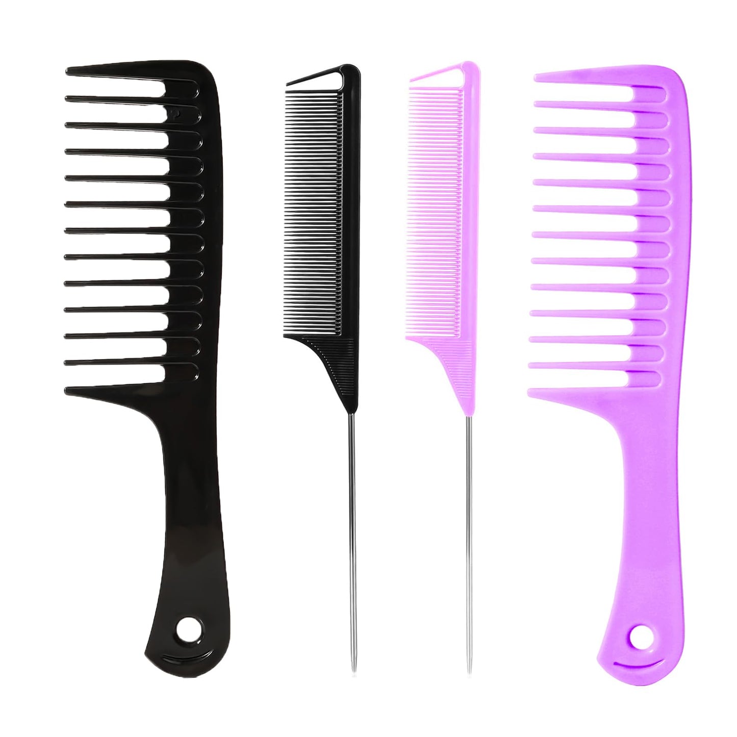 2PCS Wide Tooth Comb for Curly Hair, Large Detangling Comb for Wet or Dry Hair, Shower Comb for Women and Men(Black-Pink)