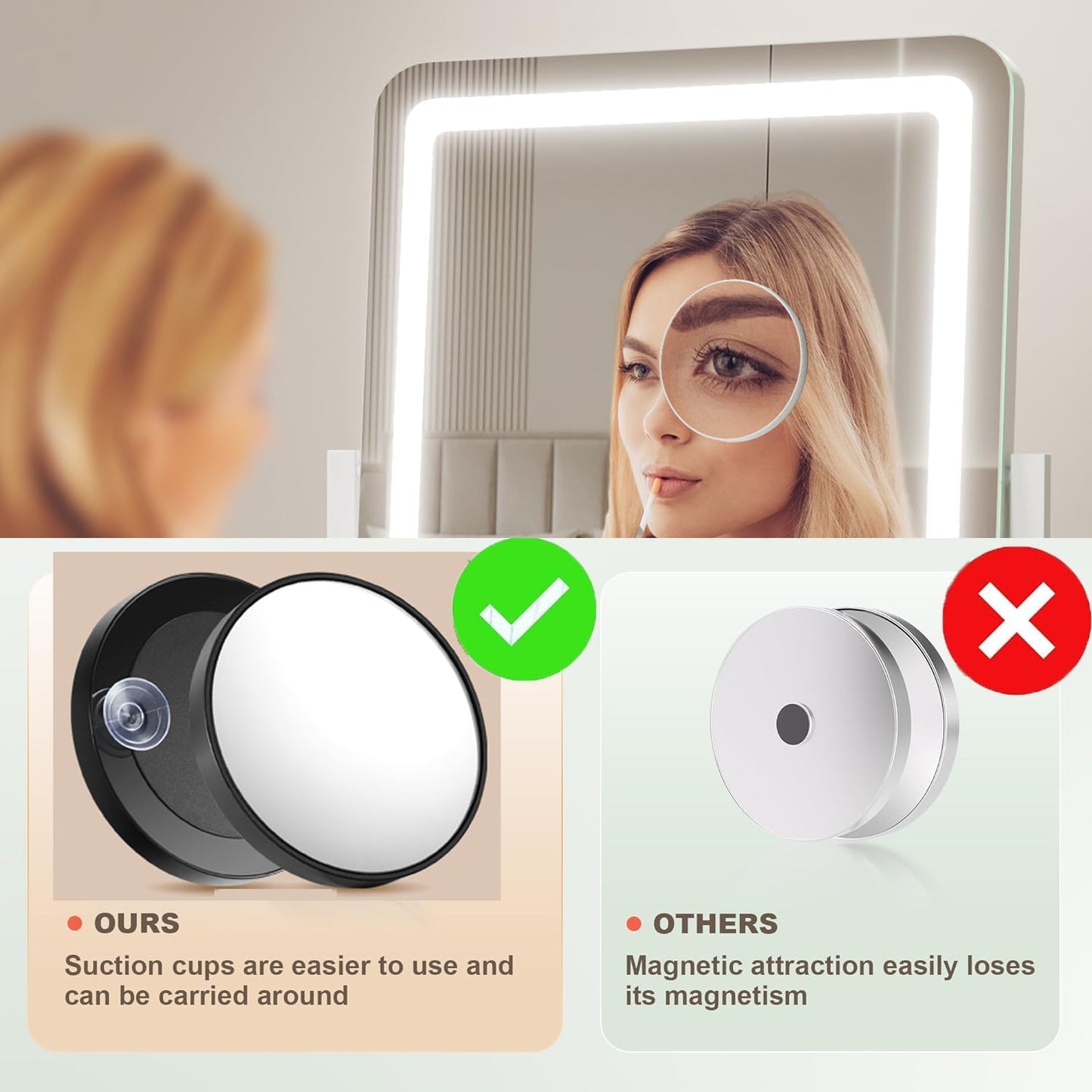 Gvnkvn Lighted Makeup Mirror, Hollywood Vanity Mirror with Lights, Three Color Lighting Modes, and Detachable 10X Magnification Mirror, Smart Touch Control, 360°Rotation (15.2in. Gold)
