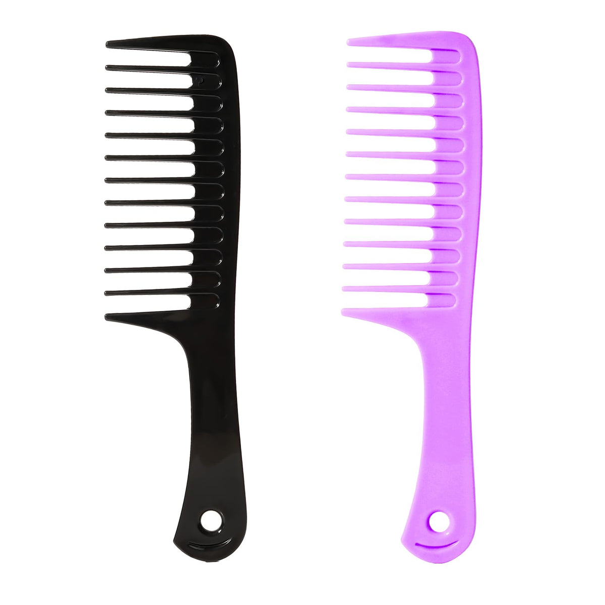 2PCS Wide Tooth Comb for Curly Hair, Large Detangling Comb for Wet or Dry Hair, Shower Comb for Women and Men(Black-Pink)