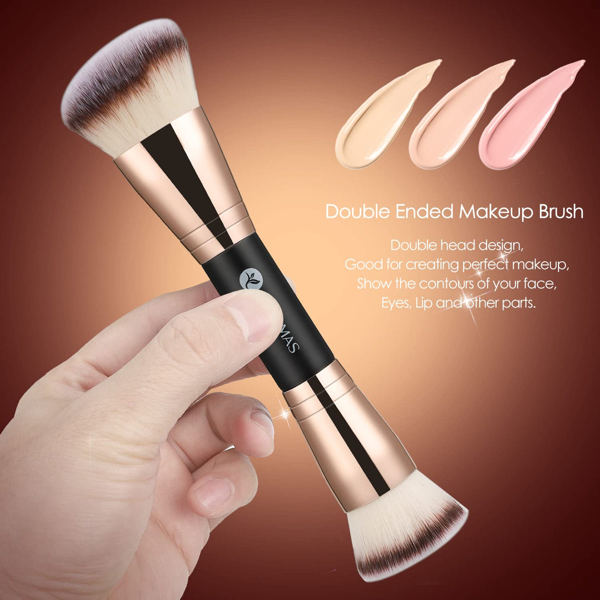 Foundation Brush, Premium Dual Powder Concealer Makeup Brush | Double Ended Contour Brushes Flat & Angled Top for Blending Liquid Powder Concealer Cream Blush
