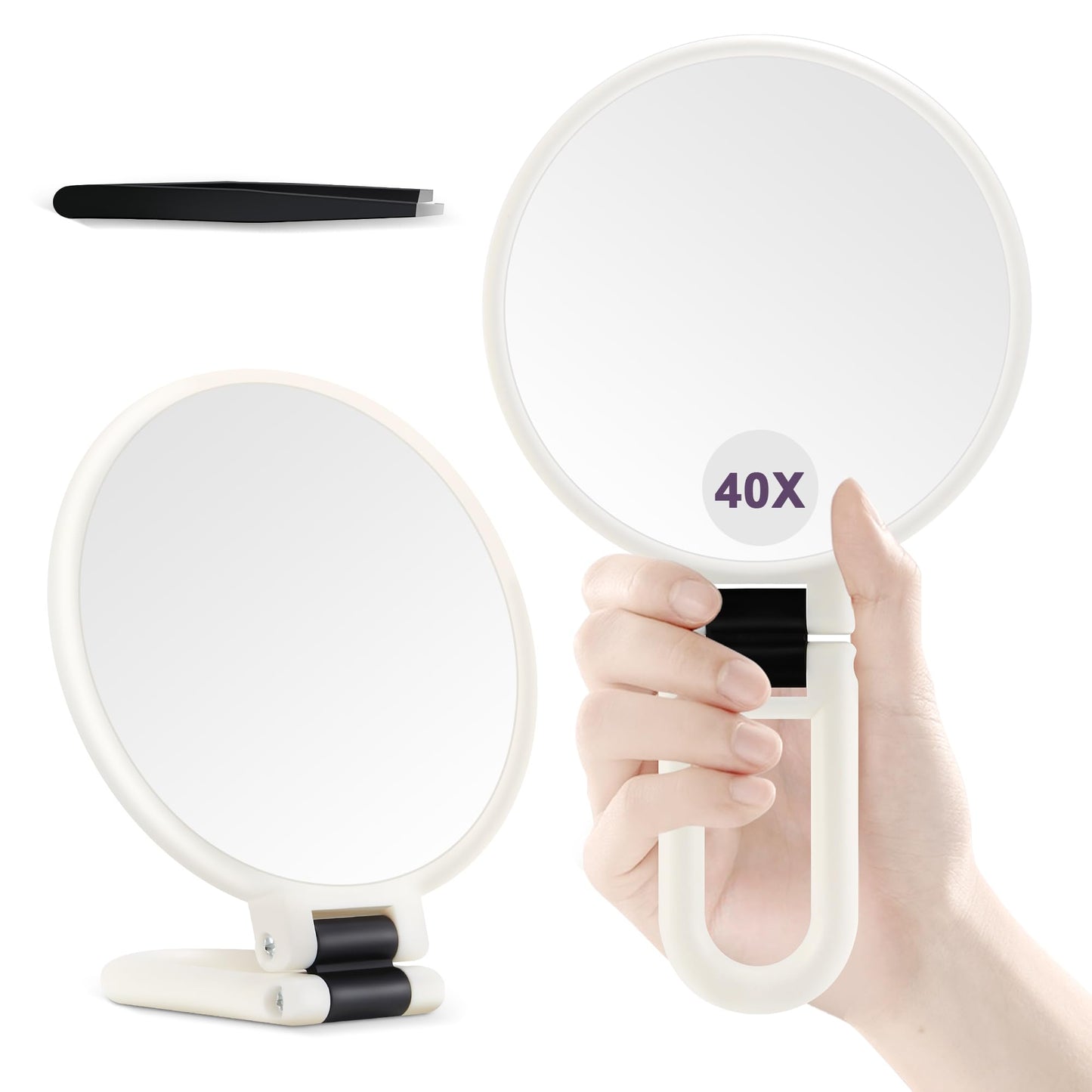 30X Magnifying Mirror, Hand Mirror with Handle, Double Sided Hand Mirror with 30X/1X Magnification, Travel Essential Portable Foldable Makeup Mirror for Precision Makeup Black