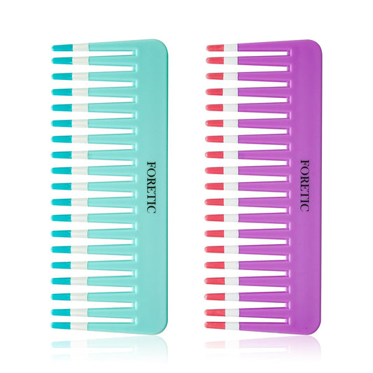 2-Pack Wide-Tooth Anti-Static Comb Set-6.1inch Handle-Free Design, Suitable for Curly, Wet & Dry Hair, Portable Travel Detangling Comb (Purple+Blue)