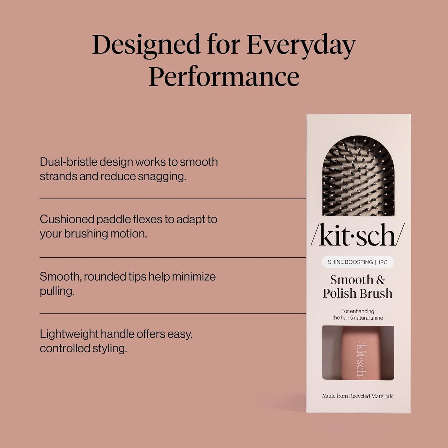 Kitsch Smooth & Polish Hair Brushes For Women and Men - Terracotta | Hairbrush For Women | Dual Bristle Detangler Brush – Vegan Boar & Nylon Hair Brush w/ Cushioned Pad for Scalp Massage