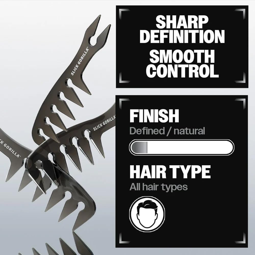 Slick Gorilla Texture Comb for Men and Women, Wide Tooth Hair Styling Comb | Wide teeth and a double-pronged tail create separation, definition, and clean parts on straight, wavy, or curly hair.