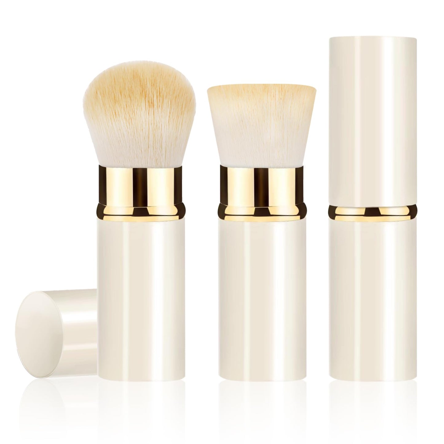 Retractable Kabuki Brush, 2 Pack Travel Foundation Face Makeup Brush Set | Powder Makeup Brushes for Blush, Liquid, Cream, Cosmetics, Loose Powder, Bronzer, with Aluminum Handle, Cover