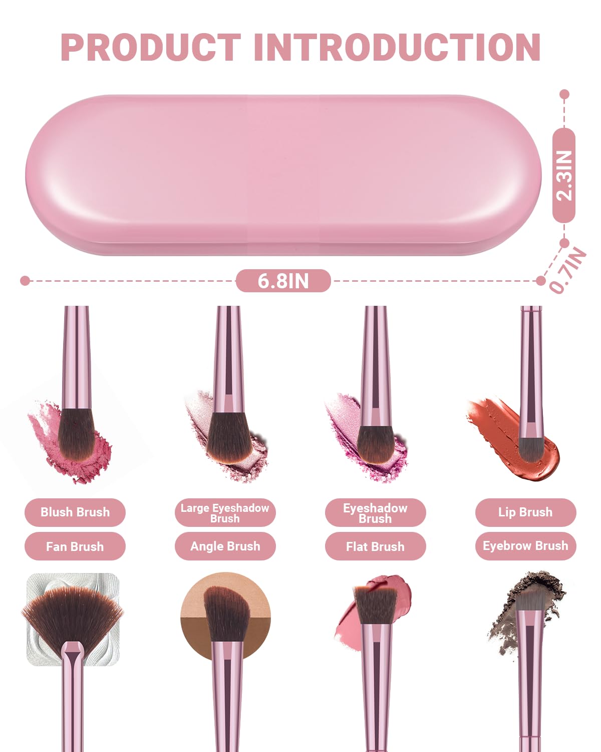 8Pcs Makeup Brushes Set Premium Eyeshadow 3 Puffs Pink Case 12 in 1