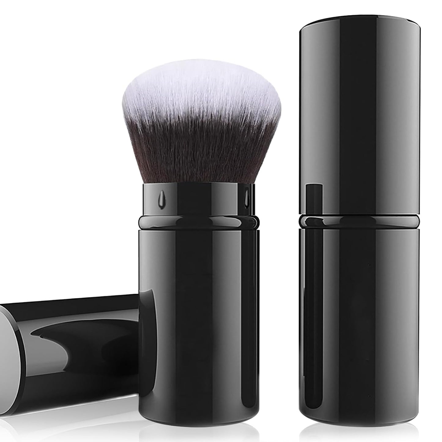 Retractable Kabuki Brush, Travel Powder Face Makeup Brushes | Portable Flawless Makeup Brush for Foundation, Blush, Bronzer, Buffing, Cruelty Free with Cover, Aluminum Handle