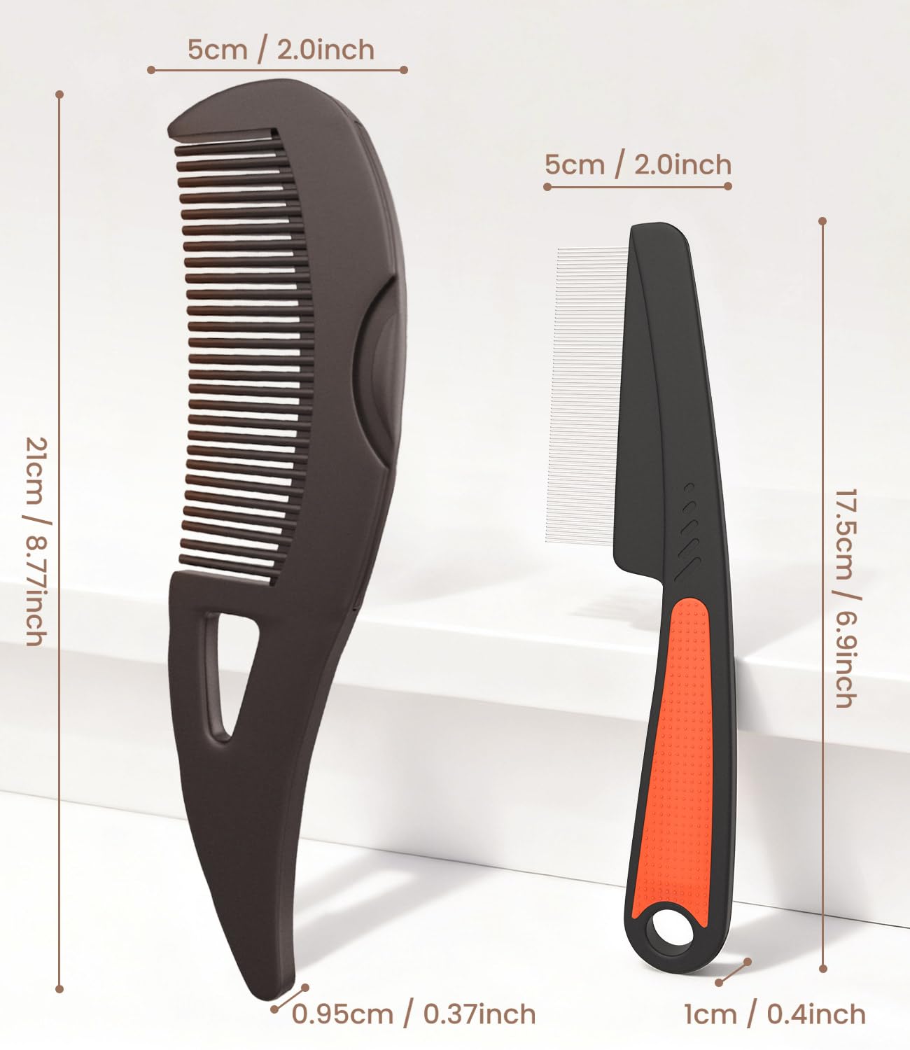 Dandruff Comb Removal 2PC Hollow Fine Tooth Scalp Detox Hair Care Tool | Build Up Flake Lice Comb, 0.5 & 2mm Stainless Steel Teeth, Self Cleaning, Button Release, Scalp Massage Handle, Women Men Kid