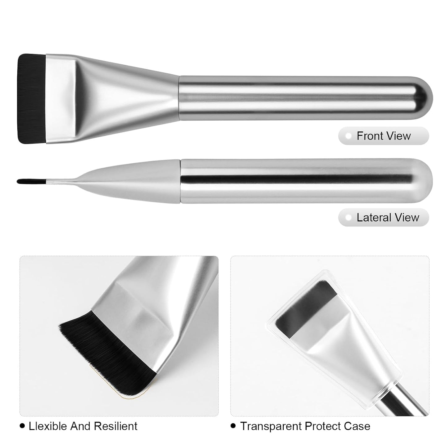 Flat Foundation Brush,Korean Makeup Brush Spatula Facial Brush | For Liquid Foundation,Premium Face Makeup Brush for Blending Cream (Silver)