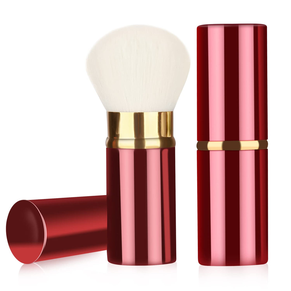 Retractable Kabuki Brush, Travel Powder Face Makeup Brushes | Portable Flawless Makeup Brush for Foundation, Blush, Bronzer, Buffing, Cruelty Free with Cover, Aluminum Handle