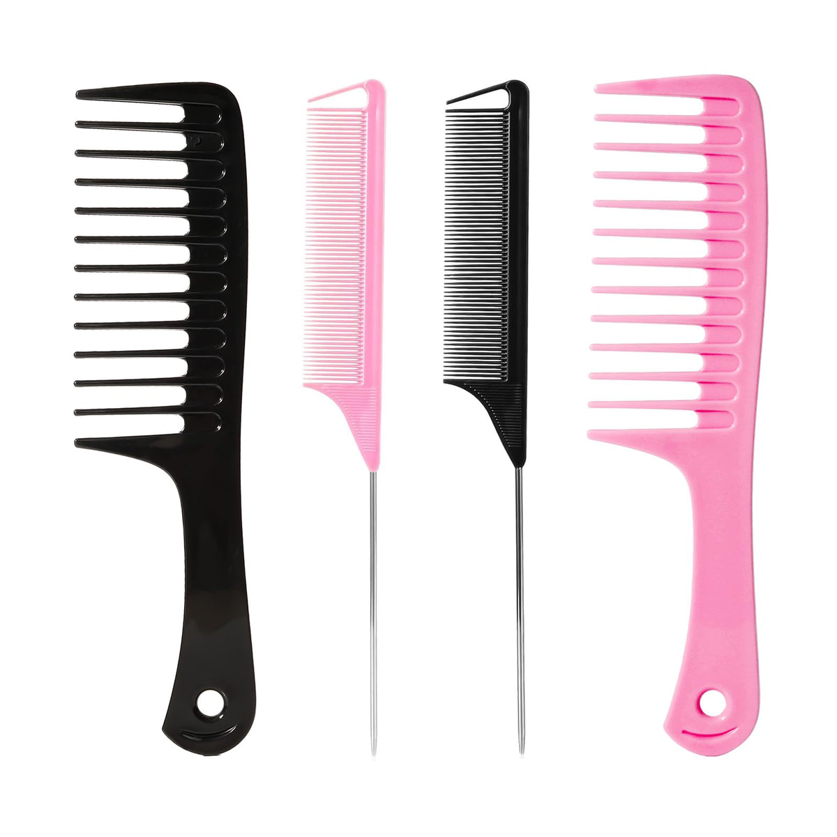 2PCS Wide Tooth Comb for Curly Hair, Large Detangling Comb for Wet or Dry Hair, Shower Comb for Women and Men(Black-Pink)