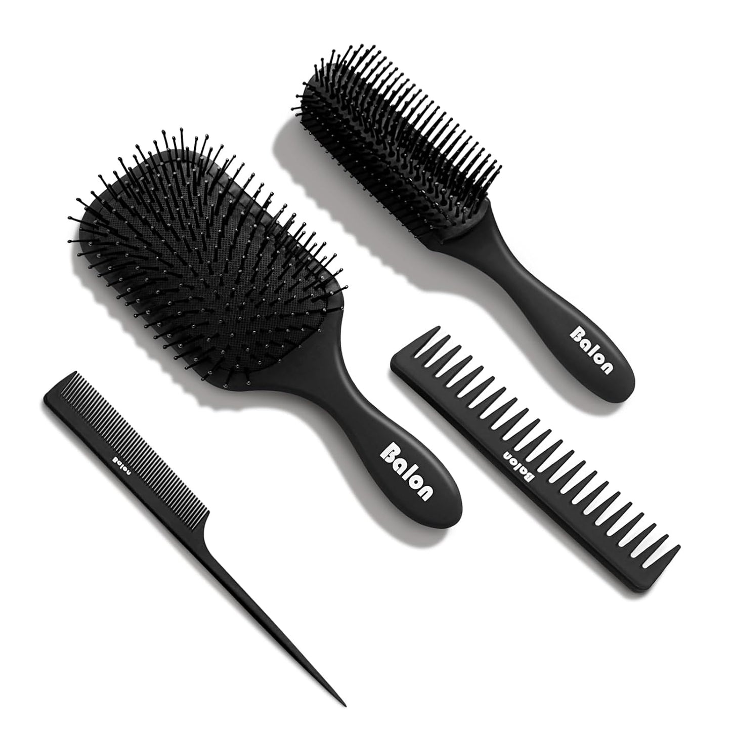 Hair Brush and Comb Set Detangling Styling, Wet-Hair Combing Sectioning | Paddle brush, Styling brush, Wide-tooth & tail comb, Anti-static, Soft bristles gently detangle, Massage scalp, Boost shine
