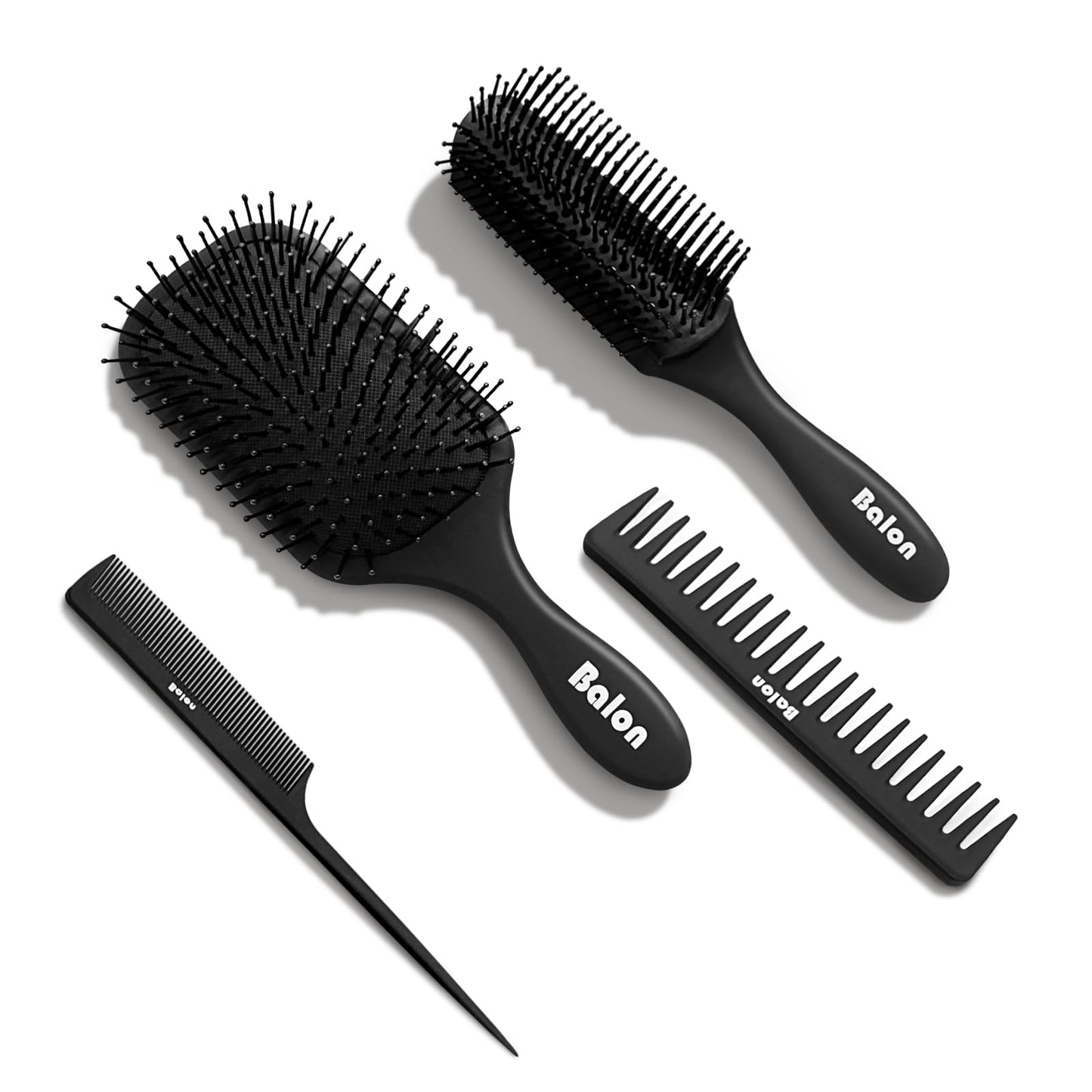 Hair Brush and Comb Set Detangling Styling, Wet-Hair Combing Sectioning | Paddle brush, Styling brush, Wide-tooth & tail comb, Anti-static, Soft bristles gently detangle, Massage scalp, Boost shine
