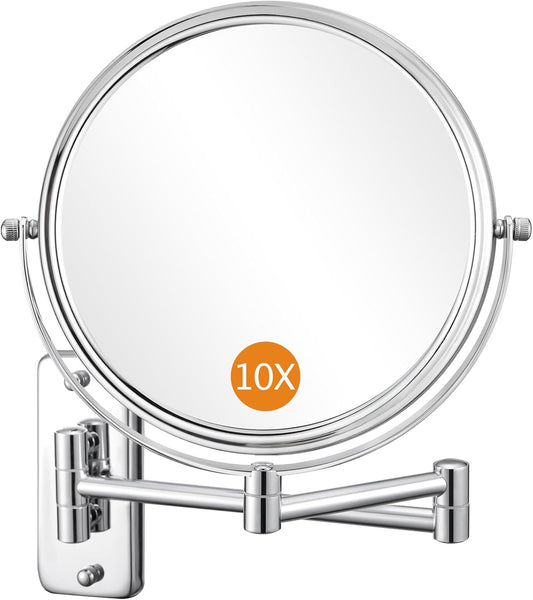 DECLUTTR 8 Inch Wall Mounted Magnifying Mirror with 10x Magnification, Double Sided Vanity Makeup Mirror for Bathroom, Chrome Finished