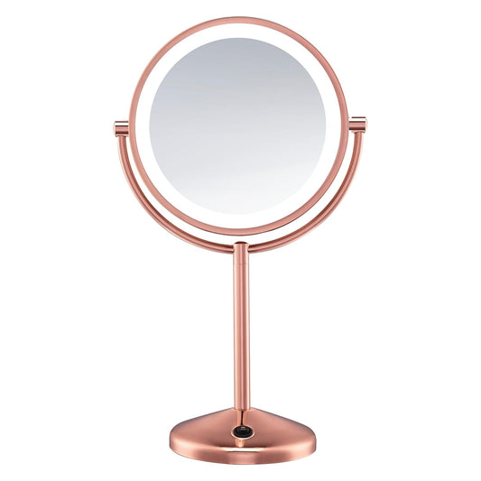 Conair Lighted Makeup Mirror, LED Vanity Mirror, 1X/10X Magnifying Mirror, Double Sided, Battery Operated in Rose Gold