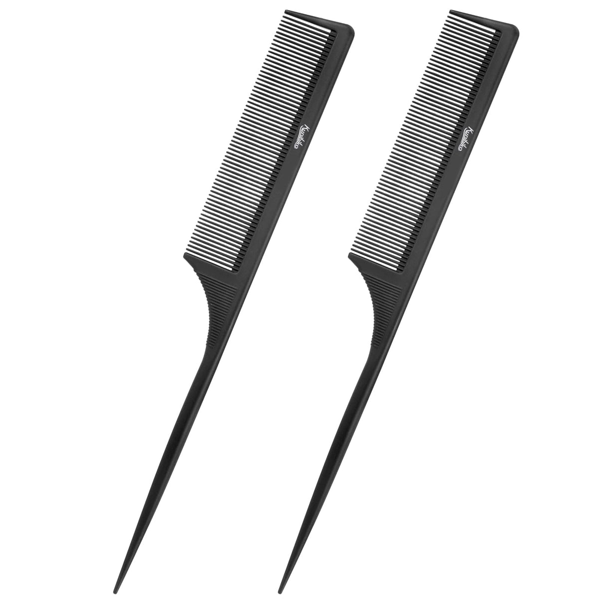2Pcs Rat Tail Comb Parting Combs for Women, Fine Tooth Parting Tip Carbon Fiber Root Teasing Anti Static Hair Comb for Styling (Green,Black)