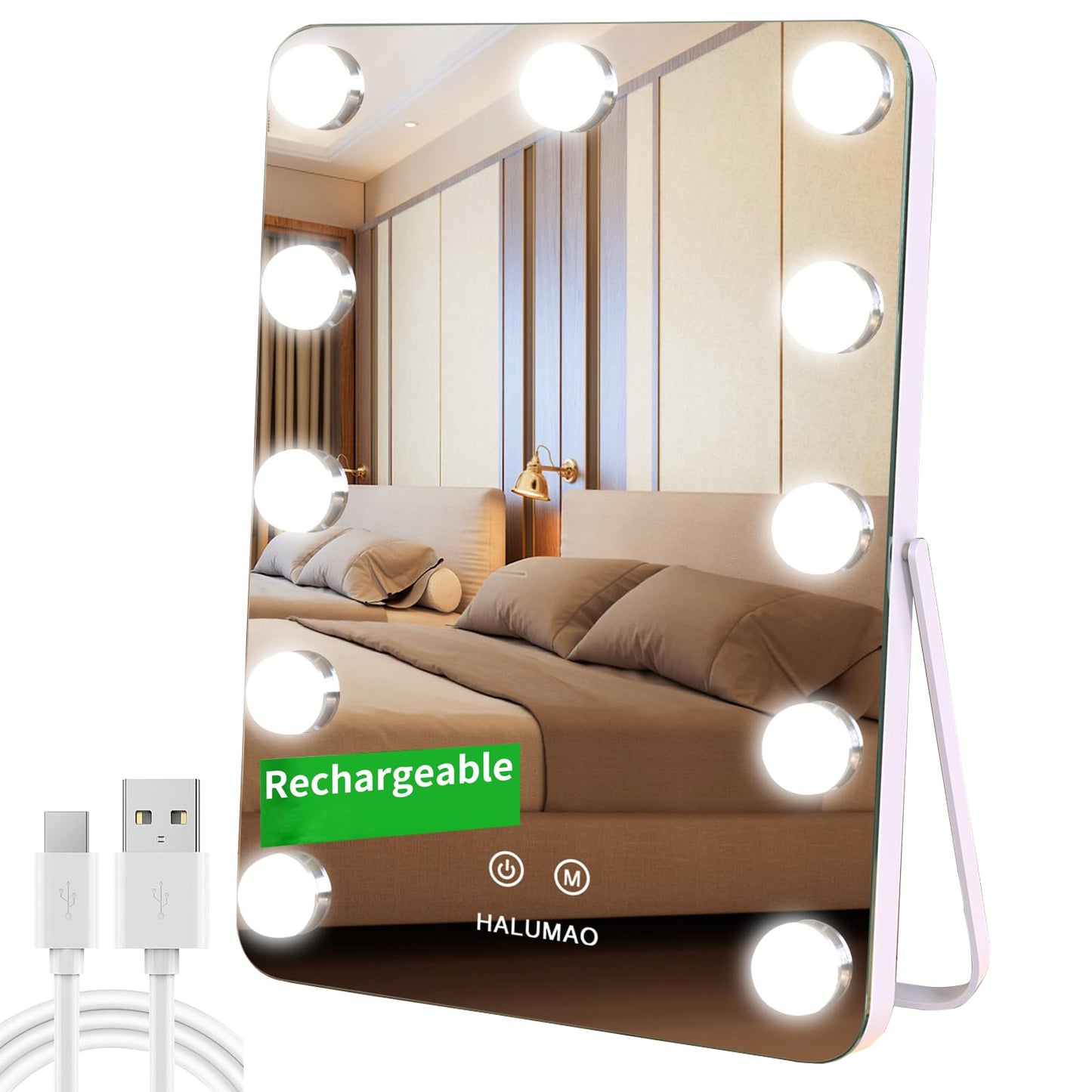 halumao 14.6" Vanity/Makeup Mirror with Lights, Hollywood Mirror with 11 Dimmable LED Bulbs,3 Color Modes,Touch Control