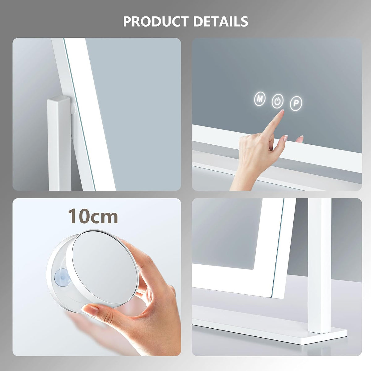 Gvnkvn Lighted Makeup Mirror, 17.3"x13" Hollywood Vanity Mirror with Led Lights, Three Color Lighting Modes, and 10X Magnification Mirror, Smart Touch Control, 360°Rotation (White, Gift Box)